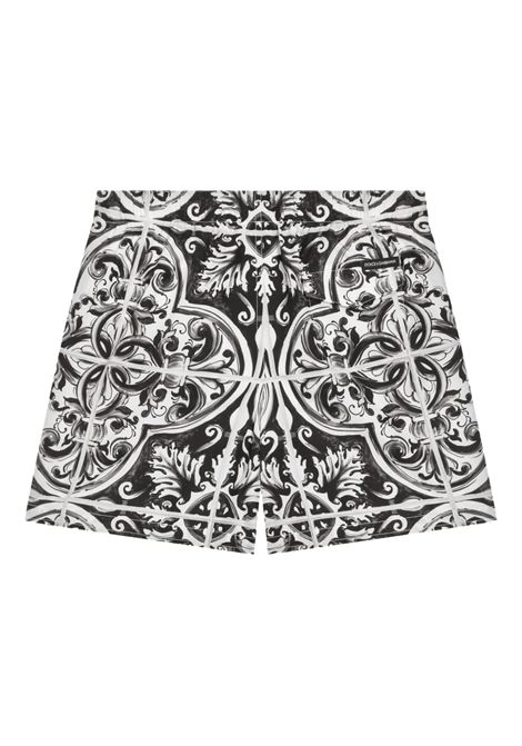 Swim Boxers with Black Maiolica Print DOLCE & GABBANA KIDS | L4J818-ON01DHY5DQ